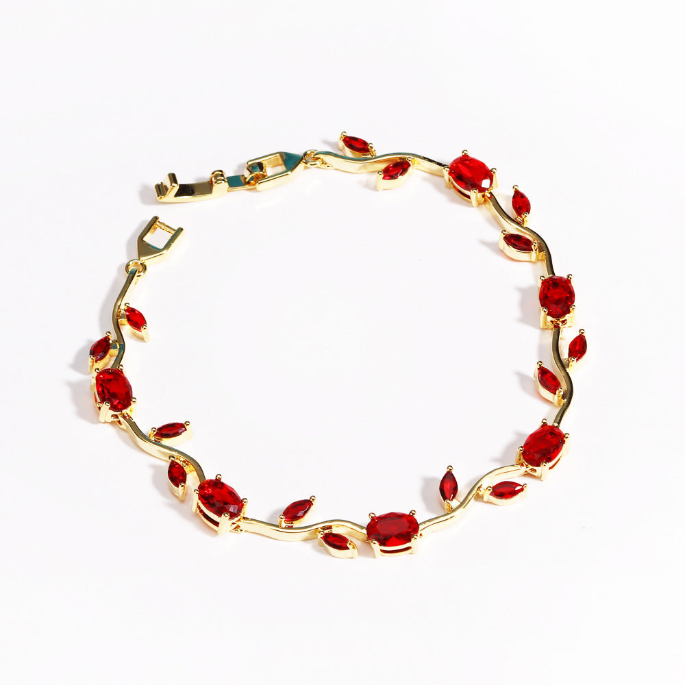 Colored Zircon Branch Design Copper Bracelet