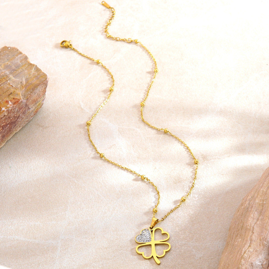Diamond Four-Leaf Flower Stainless Steel Necklace