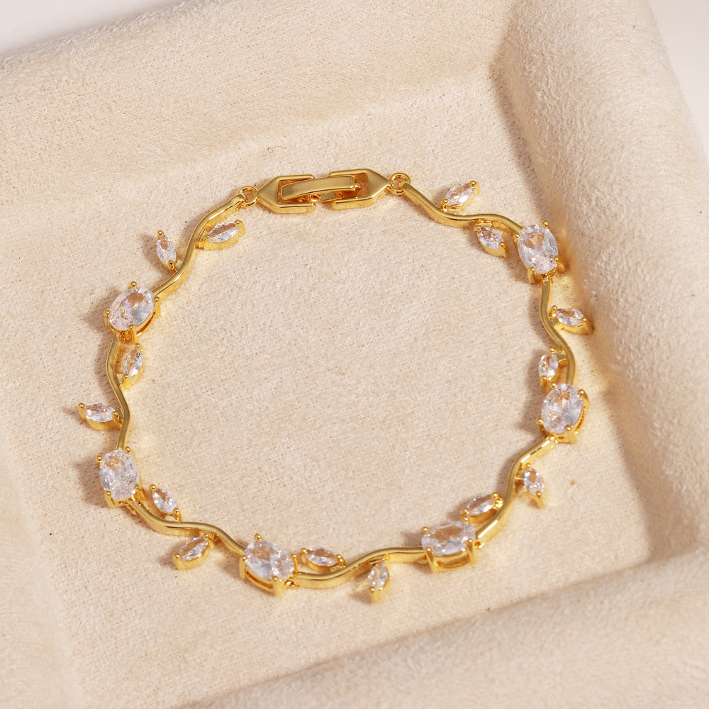 Marquise Zircon Gold Plated Leaf Design Bracelet