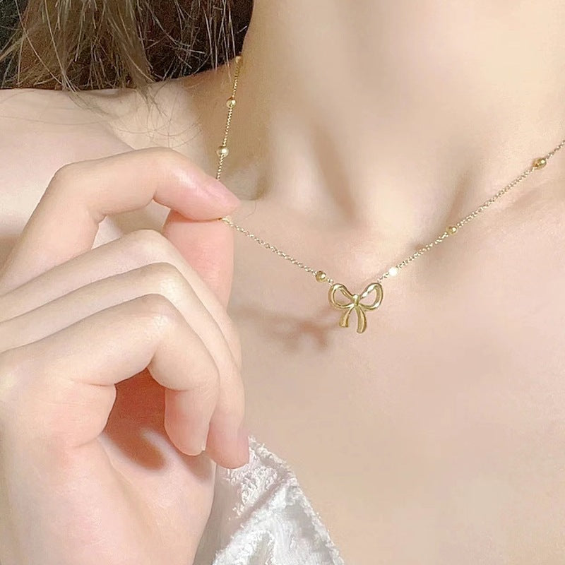 Sweet Bowknot Bead Titanium Steel Jewelry Set