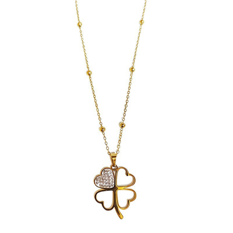 Diamond Four-Leaf Flower Stainless Steel Necklace