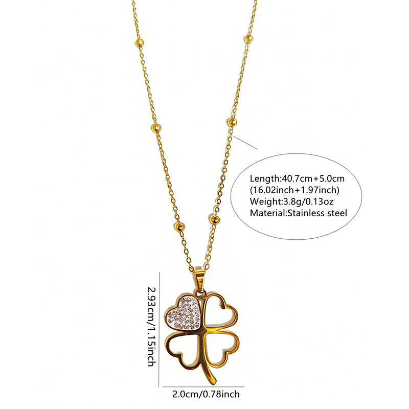 Diamond Four-Leaf Flower Stainless Steel Necklace