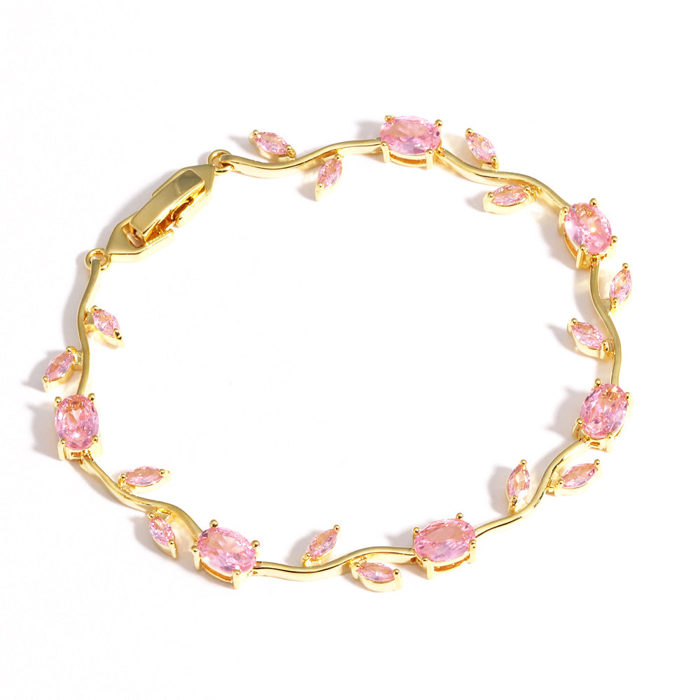Colored Zircon Branch Design Copper Bracelet