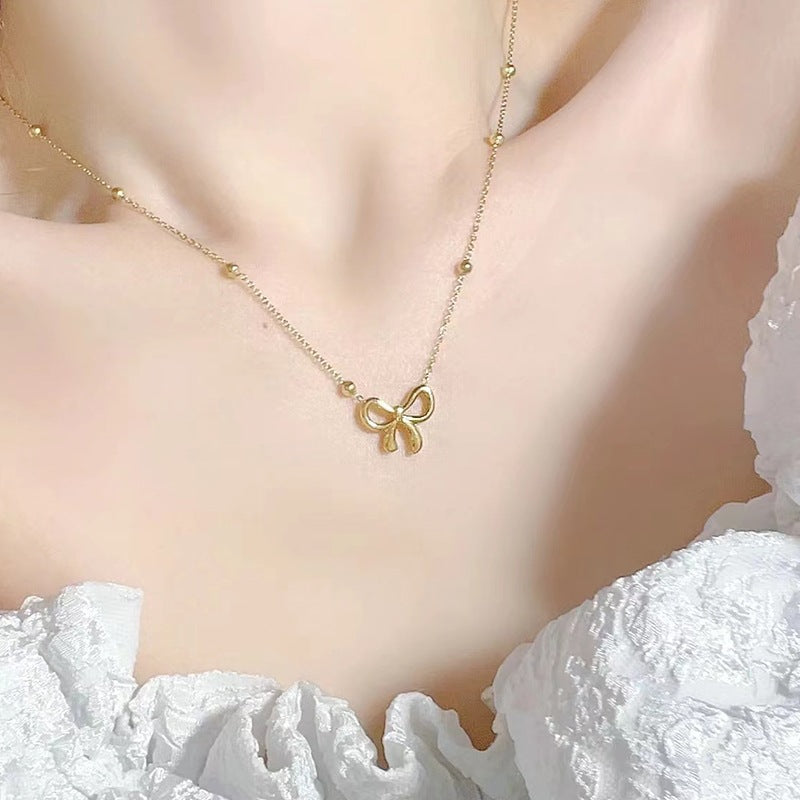 Sweet Bowknot Bead Titanium Steel Jewelry Set