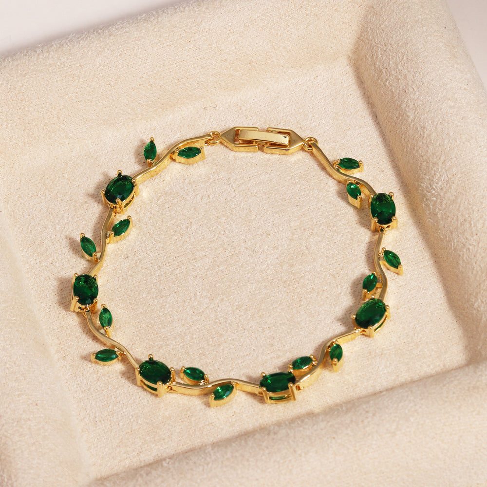 Colored Zircon Branch Design Copper Bracelet