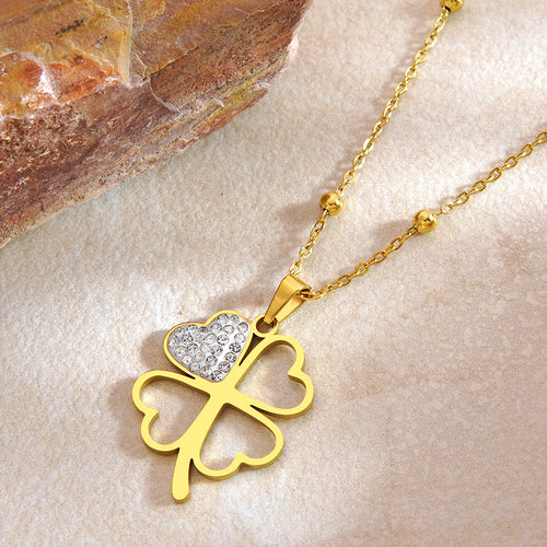 Diamond Four-Leaf Flower Stainless Steel Necklace